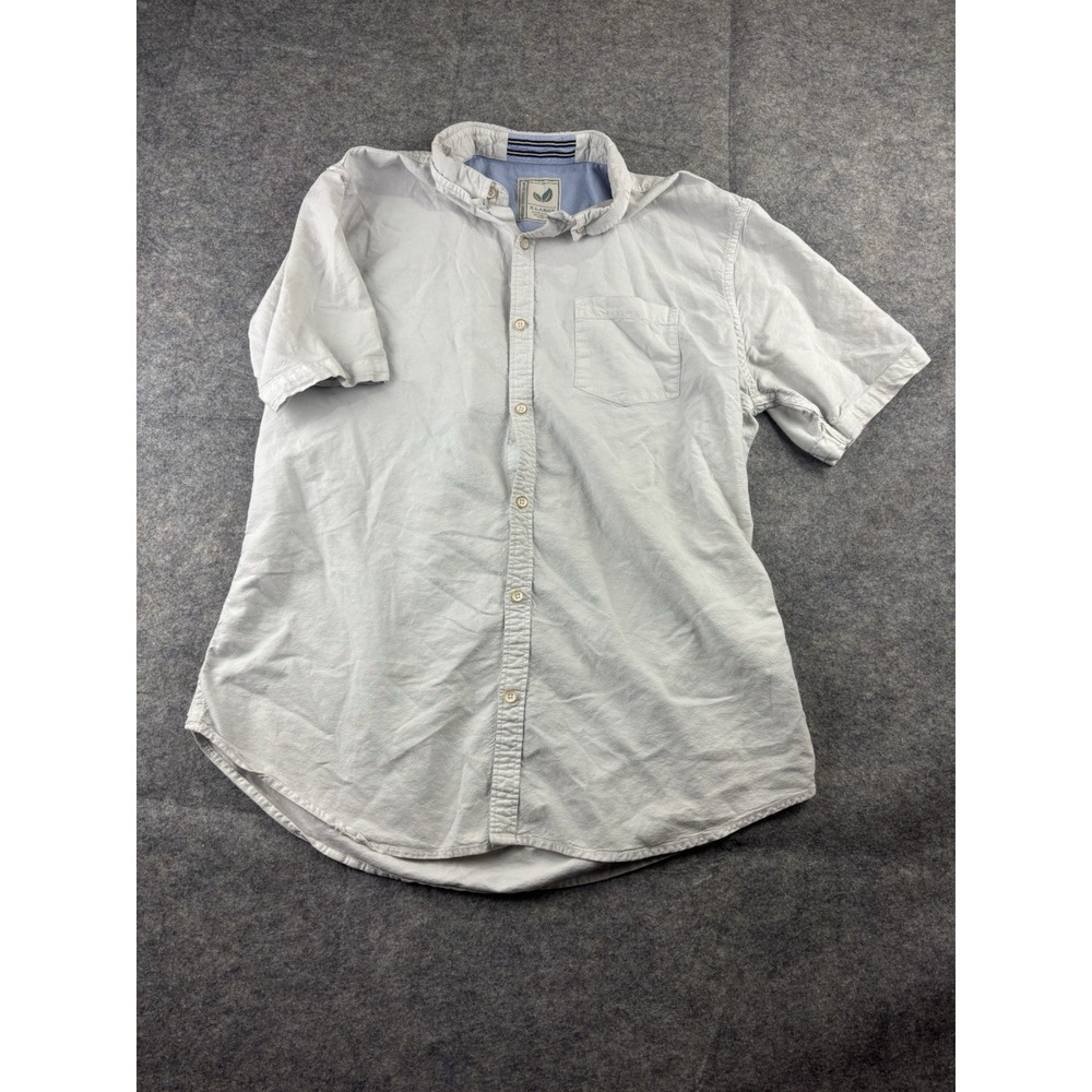 ALEXANDER JULIAN Mens XL Light Gray Organic Cotton Short Sleeve Button Up Shirt‎